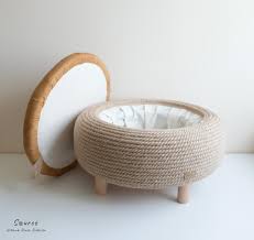 upcycled jute rope ottoman with leather lid made from used car tire and leather jacket pouf pneu meubles en pneus jouets diy