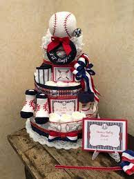 4 Tier Diaper Cake Baseball Diaper Cake Diaper Cake Centerpiece Baseball Baby Shower Diaper Cakes For Boys Diaper Cakes Diaper Cake Boy Baby Shower Cakes For Boys Baby Shower Cakes