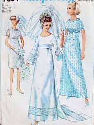 1960s Empire A Line Wedding Dress Bridal Gown Pattern Detachable Train Simplicity 708 Sewing Wedding Dress Wedding Dress Sewing Patterns Wedding Dress Patterns