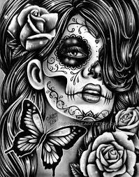 Black And White Sugar Skull Tattoo 5x7 8x10 Or Apprx 11x14 In Signed Art Print Epiphany Day Of The Dead Sugar Skull Girl Black And White Tattoo Art Portrait Sugar Skull Tattoos Skull Art Sugar Skull Art