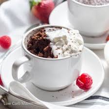 Keto Chocolate Cake In A Cup With Melted Chocolate Whipped Cream And Fresh Raspberries And Strawberries Keto Chocolate Mug Cake Savoury Cake Recipes