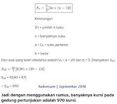 Dimas mengatakan bahwa baris kursi paling belakang terdapat 129 kursi. Banyak Kursi Pada Baris Pertama Sebuah Gedung Pertunjukan Adalah 20 Kursi Baris Kedua 23 Kursi Dan Brainly Co Id