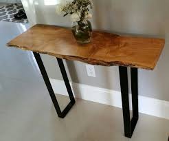 Live Edge Figured Maple Entry Table Black Powder Coated Metal Legs Industrial Design Furniture Furniture Design Live Edge Furniture