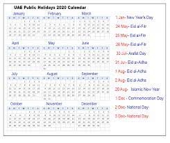 Uae Public Holidays 2020 Calendar Uae Holidays 2020 Printable Calendar Diy National Day Holiday Diy Calendar Hijri Calendar