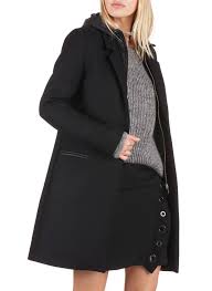 Vestes et blousons femme noir (28 articles). Manteau 2 En 1 Col Tailleur A Capuche En Drap De Laine Noir Ikks Femme Place Des Tendances