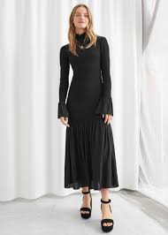 Smocked Ruffle Hem Midi Dress Black Midi Dresses Other Stories Warm Dresses Smocked Ruffle Cozy Dress