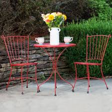 These cool tables, surrounded by bar stools or shorter counter height stools depending upon your pub table height choice, are in their element when placed near a home bar or pool table. Arlington House Wrought Iron Outdoor 3 Pc Bistro Set Red Walmart Com Walmart Com