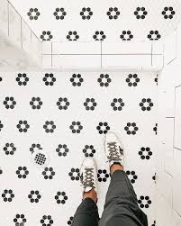 Black And White Hexagon Floor Tile Flower Hex Matte White With Black Flower Porcelain Wall And Floor Tile The Tile Shop In 2020 Black And White Tiles Bathroom White Hexagon Tile Bathroom White Bathroom Tiles