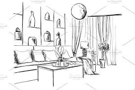Room Interior Sketch Window Sofa And Furniture Room Interior Interior Sketch Interior