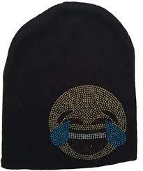 Girls Custom Rhinestone Emoji Smiley Crying Black Knit Beanie Hat Beanie Hats Knit Beanie Hat Beanie