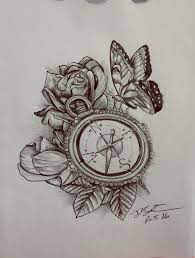 Tattoo Art Design Custom Drawing Pencil Vorlage Entwurf Butterfly Schmetterling Rosen Kompass Tattoo Vorlage Kompass Rose Tattoo Kompass Tattoo Frau