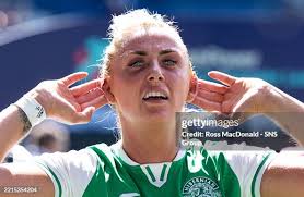 Hibernian's Siobhan Hunter celebrates at full time during a Scottish...  News Photo