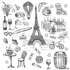 Set Of Hand Drawn French Icons Paris Sketch Illustration Wall Mural Wallpaper Muraledesign Com Illustration Wall French Icons Paris Drawing