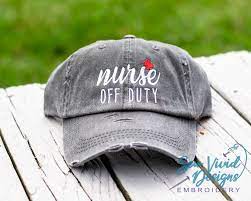 Nurse Off Duty Hat Distressed Baseball Cap Or Ponytail Hat Etsy Nurse Hat Distressed Baseball Cap Nursing Cap