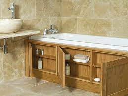 White wood storage bath panel. Storage Bath Panel I Love This Idea For The Guest Bathroom Classic Bathroom Furniture Classic Bathroom Bath Panel Storage