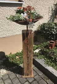 Altholzbalken Mit Edelrost Schale Und Bodenplatte Rund Verschiedene Grossen In 2020 Altholz Strahler Edelrost