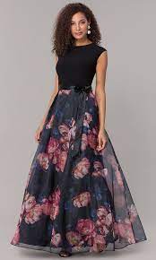 A long dress for a wedding guest in basic black is apropos for even the most formal affair. Long Formal Wedding Guest Dress With Floral Print