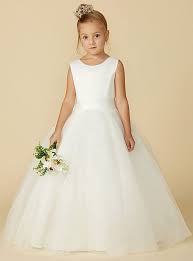 A Line Floor Length Flower Girl Dress Satin Tulle Sleeveless Jewel Neck With Bow S In 2020 Cheap Flower Girl Dresses Flower Girl Dresses Bridesmaid Dresses Online