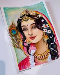 Shree Radha🙏🏻 अहं तु परमाशक्ति: श्रीकृष्णह्रदयस्थिता . . . Please do  like, comment,save and share and tag me if you recreate. Painting details:  Size