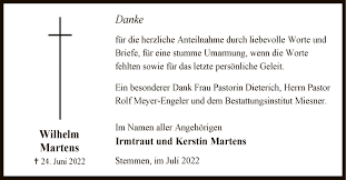 Traueranzeigen von Wilhelm Martens