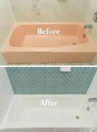 The porcelain is worn through to the iron base in spots. How To Paint A Bathtub And Shower For 50 Refinish Tub Painted Tub Diy Bathroom Makeover Bathtub Makeover Painting Bathtub