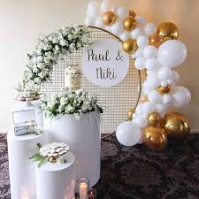 Diy Hire Client Photo Paul And Niki S Engagement Gold Isabelle Mesh Engagement Party Decorations Gold Engagement Party Decorations Backdrops For Parties