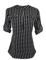 Black And White Polka Dot Blouses For Womens Women S Clothing Tops Tees Blouses Button Down Shirts Women Casual V Neck Long Sleeve Zip Up Shirt Ladies Tops Fashion Pants Women Fashion Chiffon Shirt