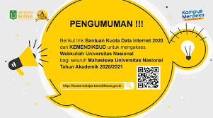 Kuota gratis terbagi menjadi dua yaitu kuota belajar dan kuota umum. Unas Terima Bantuan Kuota Internet Dari Kemendikbud Universitas Nasional