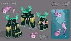 #minecraft#mineblr#minecraft mobs#minecraft art#axolotl#minecraft axolotl#the warden#warden#my art#fanart. The Concept Art For The Axolotls And The Warden Is Honestly So Cool And Cute Minecraft