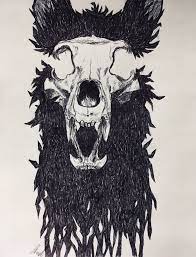 A very, very, bad dream. Dark Darkdrawing Skull Animalskull Penart Pendrawing Blackpen Wolf Animal Fox Artwork Creepy Animals Skull Art