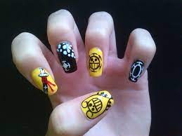 one piece trafalgar law inspired nail art anime nails nail art designs colorful nail art