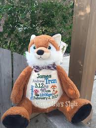 Birth Announcement Stuffed Animal Fox Personalized Stuffed Fox Personalized Fox Fox Toy Soft Etsy In 2020 Adoption Gifts Personalized Baby Gifts Baby Gifts