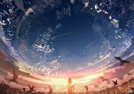 Anime, beautiful, sunrise, landscape, sky, clouds, scenery. Anime Original Sky Girl Sunset Wallpaper Anime Scenery Scenery Wallpaper Anime Scenery Wallpaper