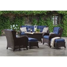 Member S Mark Agio Heritage 6 Piece Deep Seating Patio Set With Sunbrella Fabric Indigo Sam S Club Blue Patio Furniture Outdoor Seating Set Deep Seating