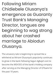 27,700 executive movements have been recorded in the last 12 months. Chai Gtbank And Segun Agbaje S Favorite Miriam In Marriage Mess