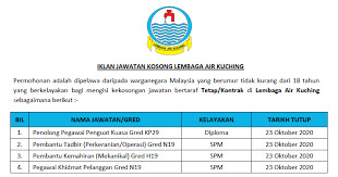 Only candidates can apply for this job. Iklan Kekosongan Jawatan Di Lembaga Air Kuching Kelayakan Spm Diploma