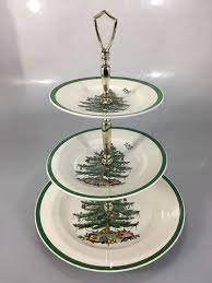 Spode Christmas Tree 3 Tier Tidbit Tray Hostess Cookie Appetizer Plate 14 High Spode Spode Spode Christmas Spode Christmas Tree Christmas Plates