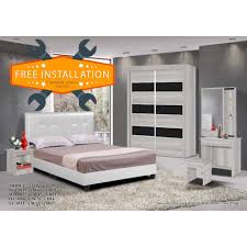 Bedroom set murah selangorku logo designer. Eureka Bedroom Set 4x6ft Wardrobe Queen Bed Dressing Table Side Table Shopee Malaysia