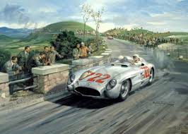 Stirling Moss Mercedes 1955 Mille Miglia Motorsport Art Print By Michael Turner Signed By Stirling Moss Art Cars Car Painting