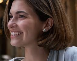 Orecchini a polsino in argento sterling con pietre di opale blu e orecchini  a fascia moderni, regalo per lei