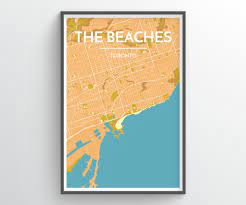 The Beaches Toronto Map The Beaches Of Toronto Canada City Map Print // Home Decor | Etsy