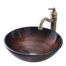Lavabo A Poser Verre Trempe Rond Fonce Ligne Avec Robinet Pour Salle De Bains Evier Vasque Evier En Verre Lavabo A Poser