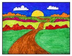 Paint the horizon line and the hills; How To Draw A Sunset Art Projects For Kids