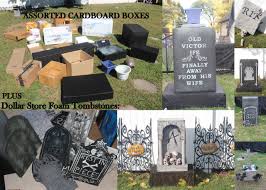 Diy Tombstones Made From Cardboard Boxes Some Gardening Fabric Spray Paint And Foam Tombstones Tombstone Diy Cardboard Box Tombstone