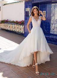 H0495 Romantic Lace V Neckline High Low Wedding Dress Wedding Dresses High Low Wedding Dresses Cheap Wedding Dresses Online