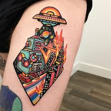 Robot Tattoo By Raro82 On Instagram Intergalatic Hecho En Innerinktattoo Robot Tattoo Tattoos Cool Tattoos