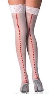 Great for wrapping gifts and care packages or decorating. Sheer White Stockings Stay Ups With Lace Top And Red Heart Back Seam Prints Hosiery