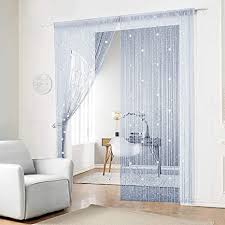 Striped curtains with pom pom trim a pair of full length pencil pleat curtains with a pom pom trim leading edge. Amazon Com Aifente String Curtain Door Curtain Tassel Screen Panel Fringe String Curtain Beaded Curtains For Door Wall Window Wedding Coffee House Decorative Silver Grey 90x200cm Home Kitchen