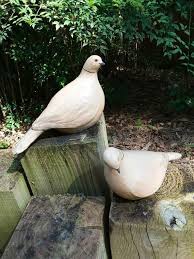 Small Brown Bird With White Ring Around Neck Pair Of Large Ring Neck Doves Painted Cement Concrete Garden Etsy Concrete Garden Statues Concrete Garden Garden Statues