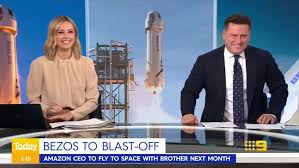 Jeff bezos will ride his own rocket into space next month, joining the first crew to fly in a blue origin capsule. Jeff Bezos Australian Newsreaders Struggle To Contain Laughter When Reporting On Blue Origin Rocket Indy100